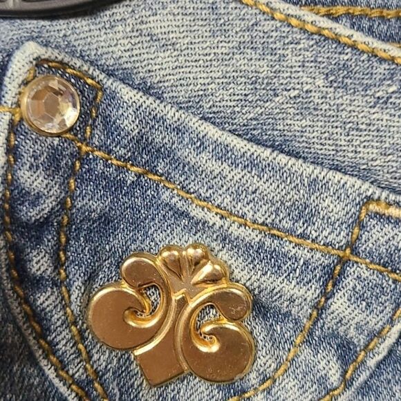 House of De'reon Beyonce Mid-Rise Straight Premium Jeans Blue Distressed Denim - Picture 10 of 15